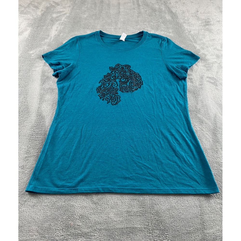 District Perfect Tri Women Teal Graphic Tee Scrollwork Short Sleeve Shirt L